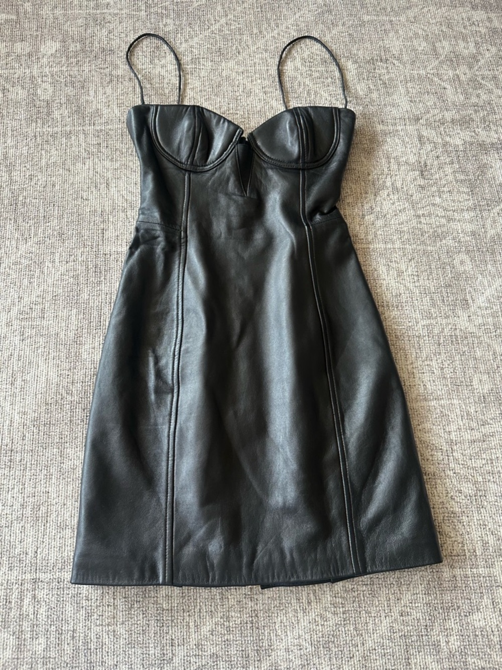 Misha Black Lambs Leather Bustier Mini Dress - Women Size XS